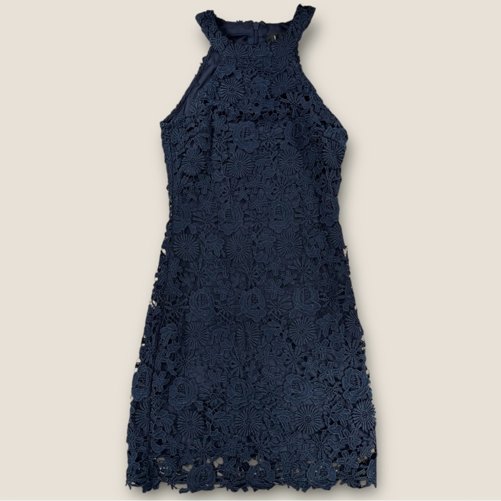 Lulu's Midnight Blue Floral Lace Mini Dress